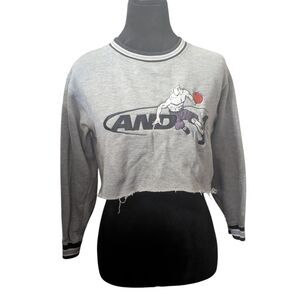 Vintage AND1 Basketball Cropped Sweatshirt Gray Raw Hem Streetwear Y2K Small